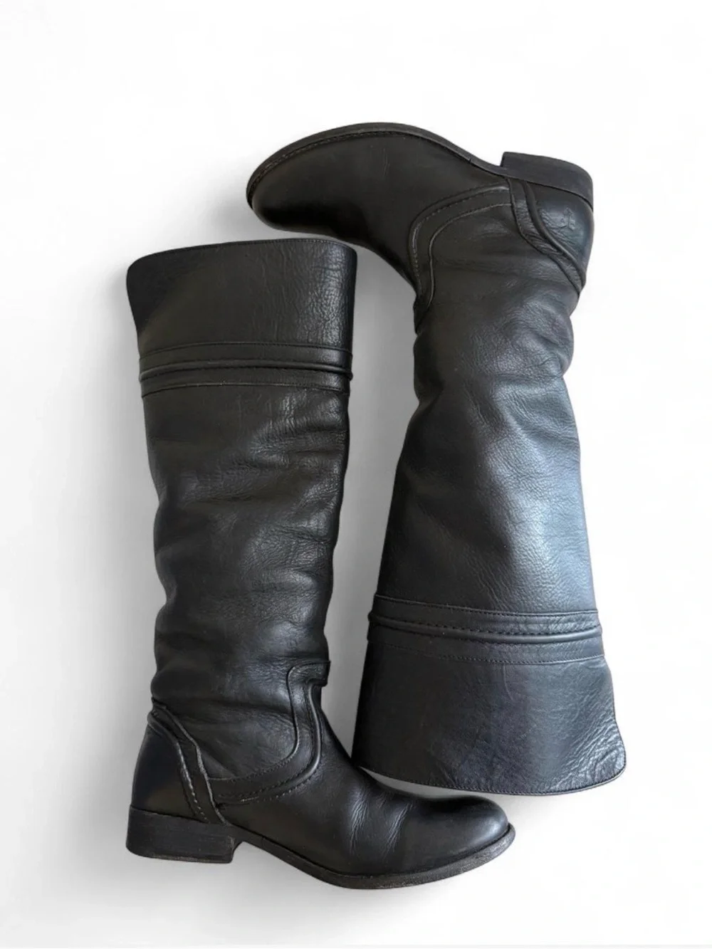 VINTAGE FRYE MELISSA TRAPUNTO TALL LEATHER BOOTS - BLACK SIZE 5.5